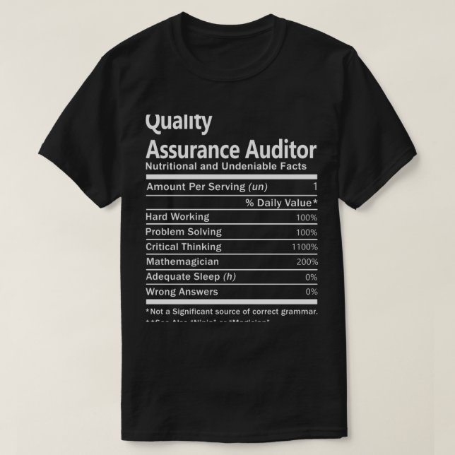 Camiseta Auditor de Garantia de QualidadeT - Função de Fato (Frente do Design)