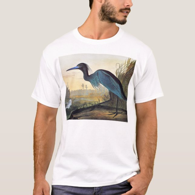 Camiseta Audubon: Garça-real de azul pequeno (Frente)