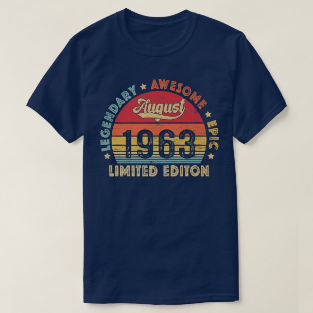 Camiseta August 1963 59th Birthday Legendary Awesome Epic S (Frente do Design)