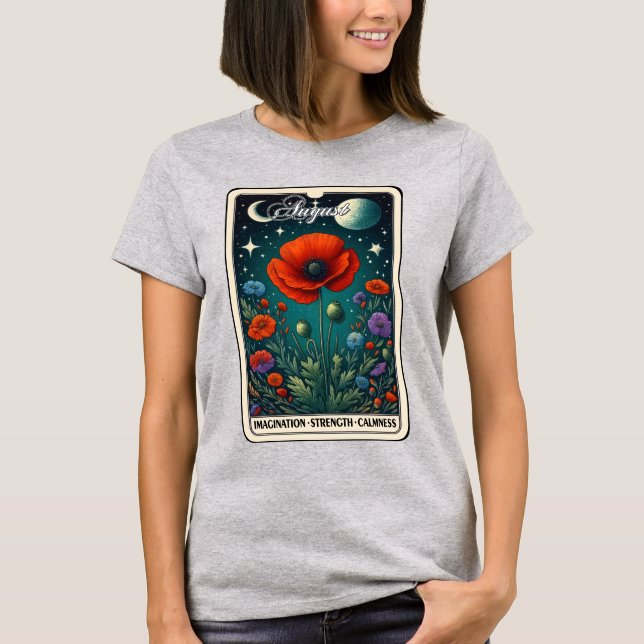 Camiseta August Birth Mês Flor Poppy T-Shirt (Frente)