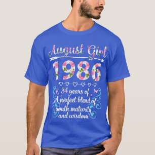 Camiseta August Girl 1986 Feliz Aniversário 34 Anos De Perf
