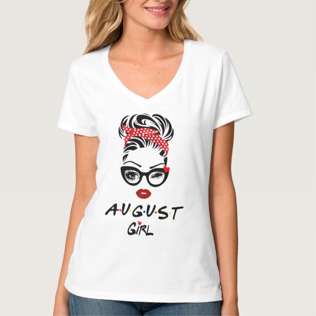 Camiseta August Girl Piscar os olhos Olho Mulher Cara Pisca (Frente)