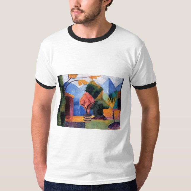 Camiseta August Macke - jardim no óleo do lago 1913 Thuner (Frente)