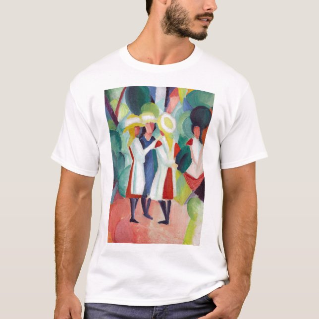 Camiseta August Macke três meninas em chapéus de palha (Frente)