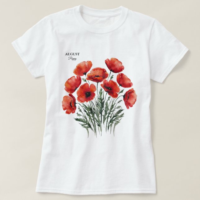 Camiseta August Poppy Bloom - Presente de Aniversário Perso (Frente do Design)