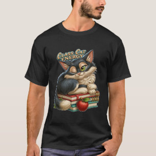 Camiseta Aula Gato Energia Fofo Gatinho Piscando nos Livros