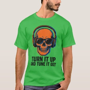Camiseta Aumente o Som Headphone Caveira Amante de Música D