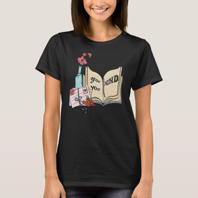 Camiseta Aumente sua mente Leitura do livro de livros flora (Frente)