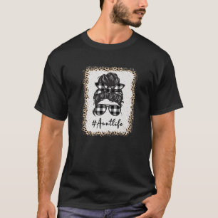 Camiseta Aunt Life Bleached Auntlife Leopard Messy Bun Moth