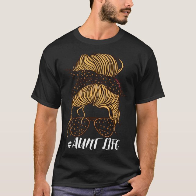 Camiseta Aunt Life Leopard Messy Bun  Girls  Aunt Life (Frente)