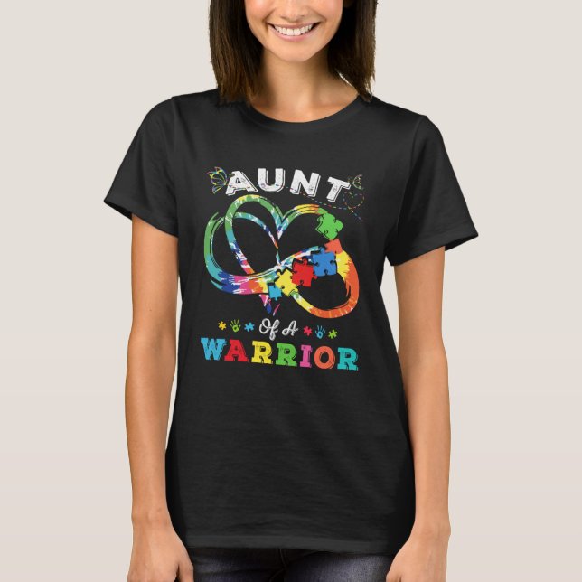 Camiseta Aunt Of A Warrior Autism Awareness Love Puzzle Tie (Frente)