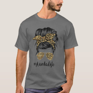 Camiseta Aunta Life Messy Hair Bun Leopard Mulheres D