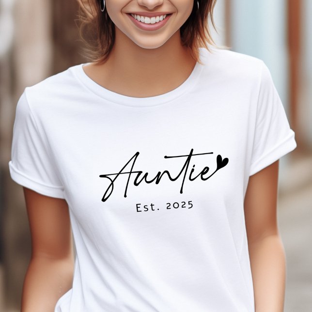 Camiseta Auntie No último ano escrito manuscrito coração (Auntie Est year handwritten script heart T-Shirt)