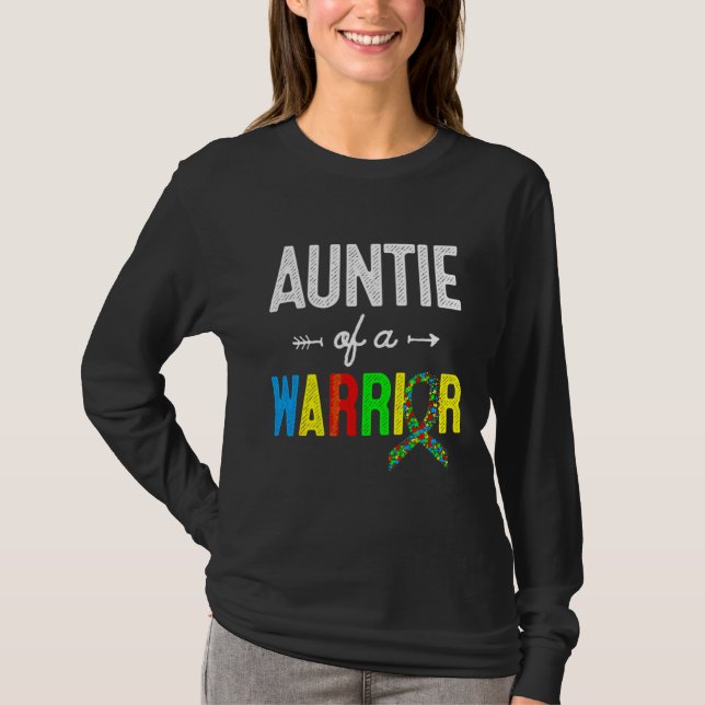 Camiseta Auntie Of A Warrior Autism Awareness Support (Frente)