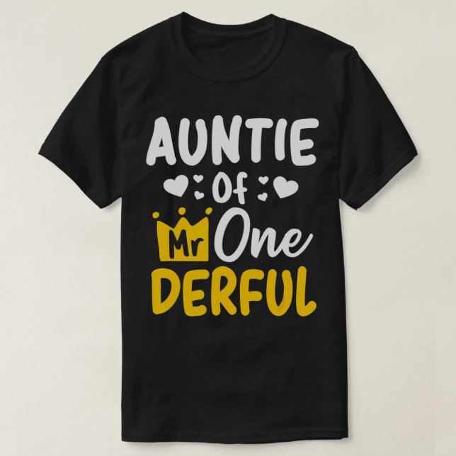 Camiseta Auntie of Mr Onederful 1st Party Matching Family  (Frente do Design)