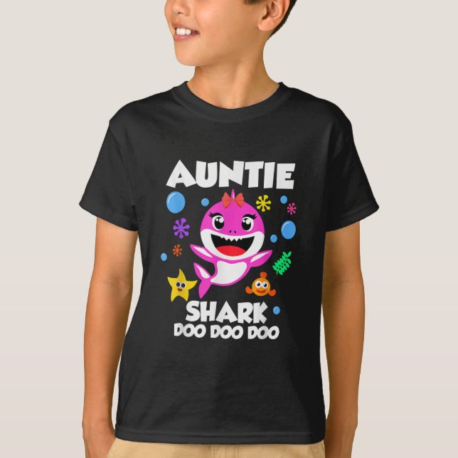 Camiseta Auntie Of The Baby Shark Birthday Auntie Shark  (Frente)