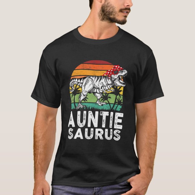 Camiseta Auntiesaurus Funny T Rex Dinossaur Tia Saurus Fa (Frente)