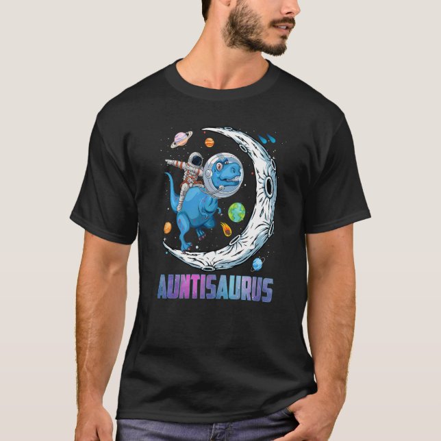 Camiseta Auntisaurus Astronauta Andando Dinossauro Rex Mãe  (Frente)