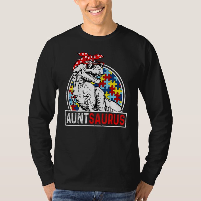 Camiseta Auntsaurus Rex Dinosaur Autism Aunt Saurus Family  (Frente)