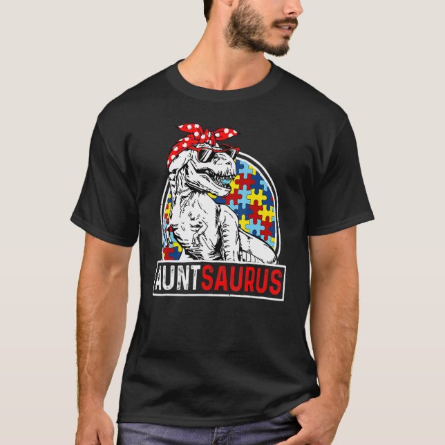 Camiseta Auntsaurus Rex Dinosaur Autism Aunt Saurus Family  (Frente)