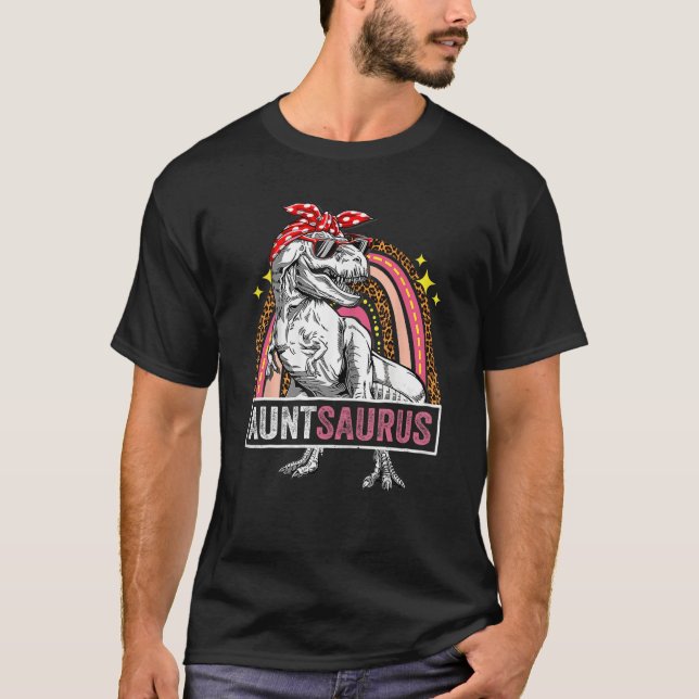 Camiseta Auntsaurus Rex Dinosaur Leopard Rainbow Saurus (Frente)