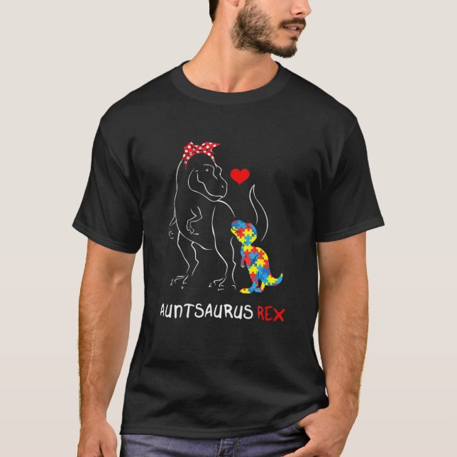 Camiseta Auntsaurus Tia Dinossauro T Rex Autismo Consciênci (Frente)