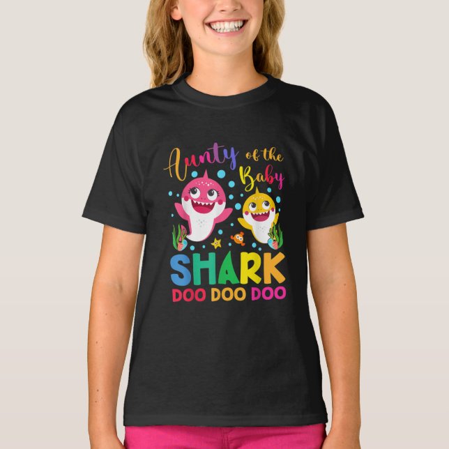 Camiseta Aunty Of The Baby Shark Birthday Aunty Shark  (Frente)