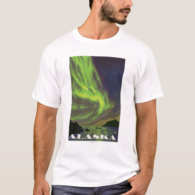 Camiseta Aurora boreal e orcas - Dawson, Alaska (Frente)