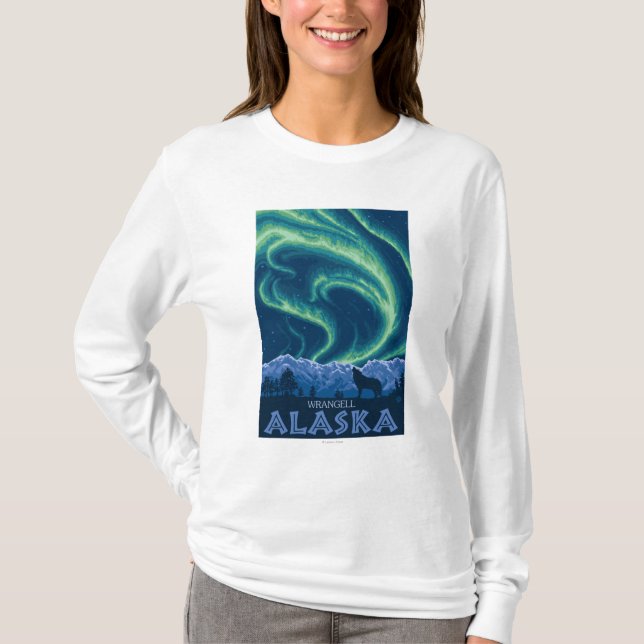 Camiseta Aurora boreal - Wrangell, Alaska (Frente)