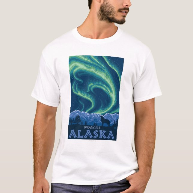Camiseta Aurora boreal - Wrangell, Alaska (Frente)