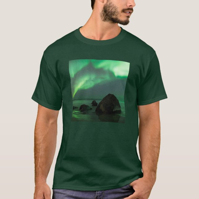 Camiseta Aurora Borealis | Lofoten Beach Norway (Frente)