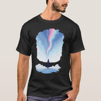 Camiseta Aurora Borealis Pink Blue Swirl Pine Tree Winter