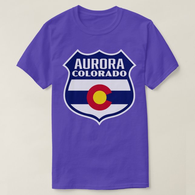 Camiseta Aurora Colorado Retro Flag Shield Blue (Frente do Design)