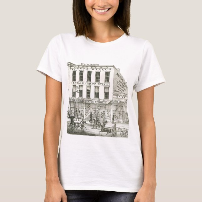 Camiseta Aurora Illinois Aurora Beacon News 1871 Stone Lith (Frente)