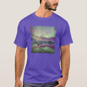 Camiseta Aurora Lights Reflete Lagoa   Islândia