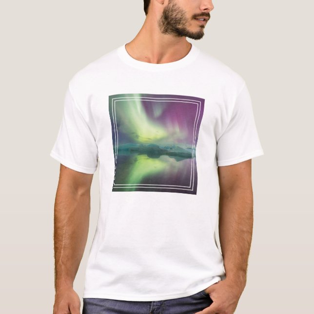 Camiseta Aurora Luzes em Lagoa | Jokulsarlon, Islândia (Frente)