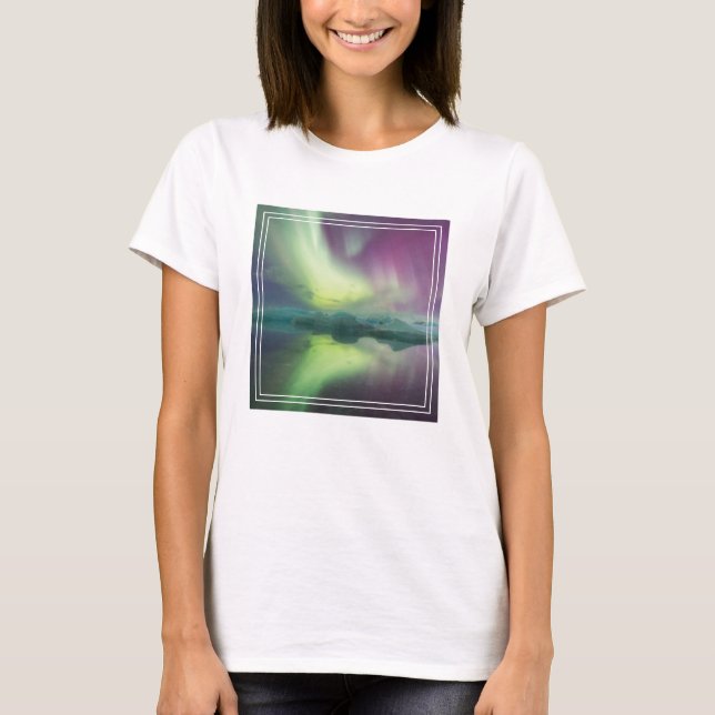Camiseta Aurora Luzes em Lagoa | Jokulsarlon, Islândia (Frente)