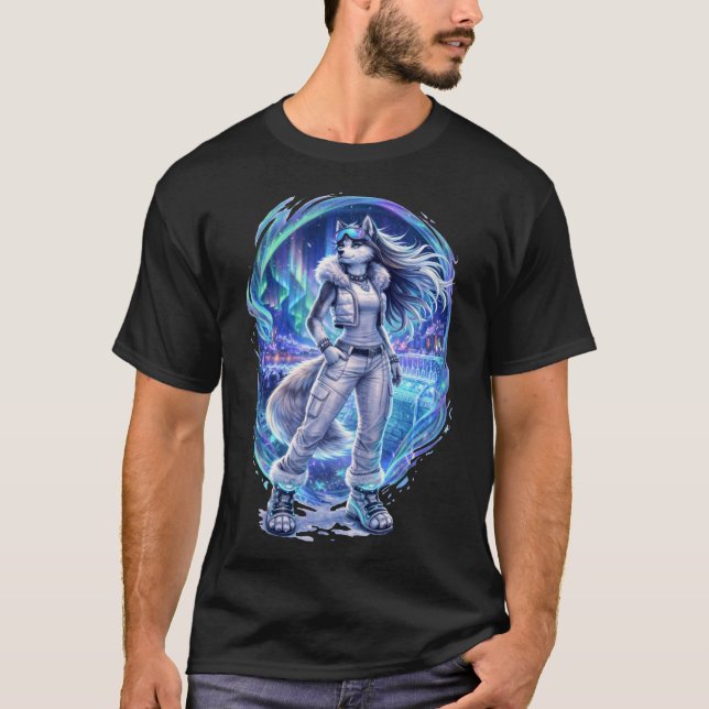 Camiseta aurora noturna - husky (Frente)