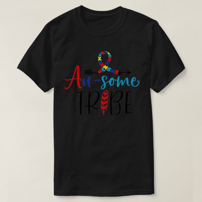Camiseta Ausome Tribe Autism Awareness Puzzle Ribbon Matchi (Frente do Design)