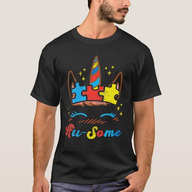 Camiseta Ausome Unicorn Encara Consciência do Quebra-cabeça (Frente)