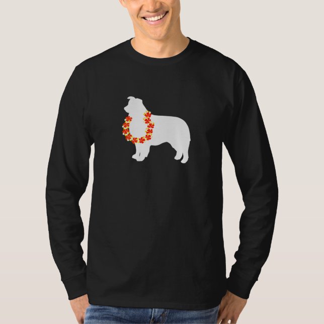 Camiseta Aussie Australian Shepherd Aloha Hawaiian Lei Dog (Frente)