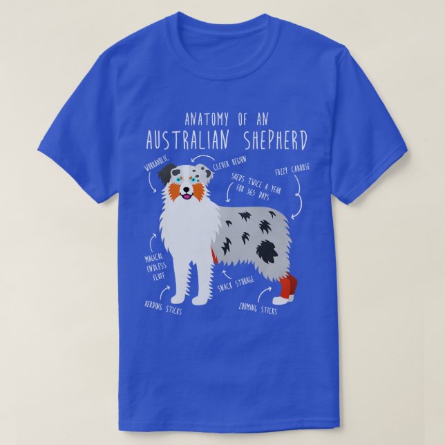 Camiseta Aussie Australiana Shepherd Anatomy (Frente do Design)