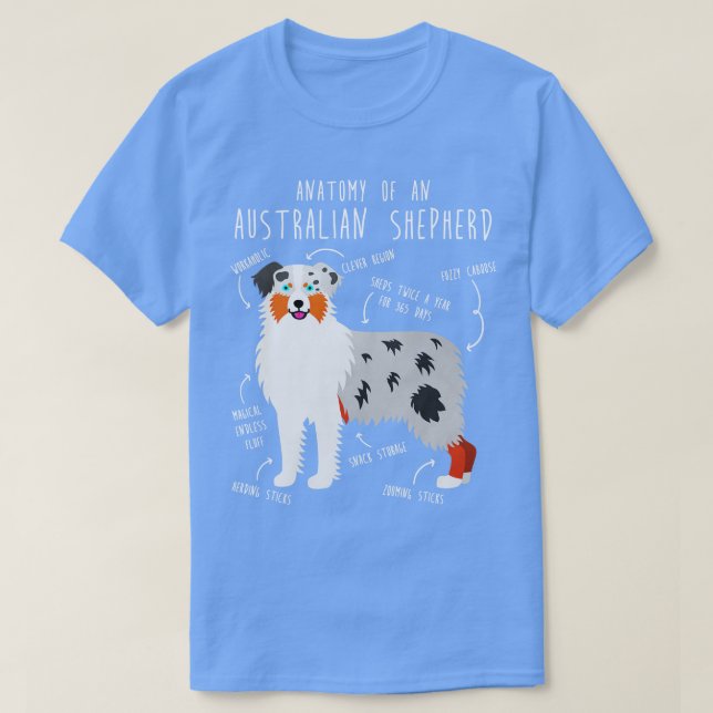 Camiseta Aussie Australiana Shepherd Anatomy (Frente do Design)