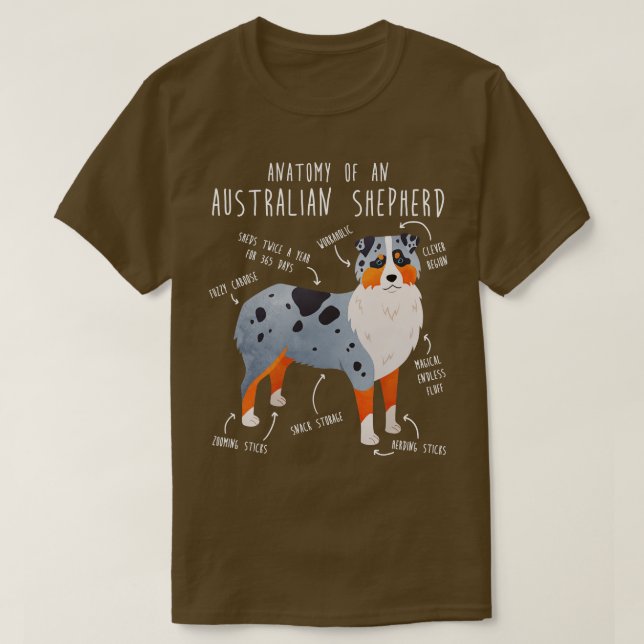 Camiseta Aussie Australiana Shepherd Anatomy 1 (Frente do Design)