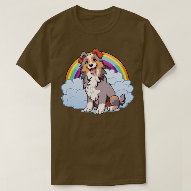 Camiseta Aussie Dog Cute Australiano Shepherd Rainbow Pup (Frente do Design)