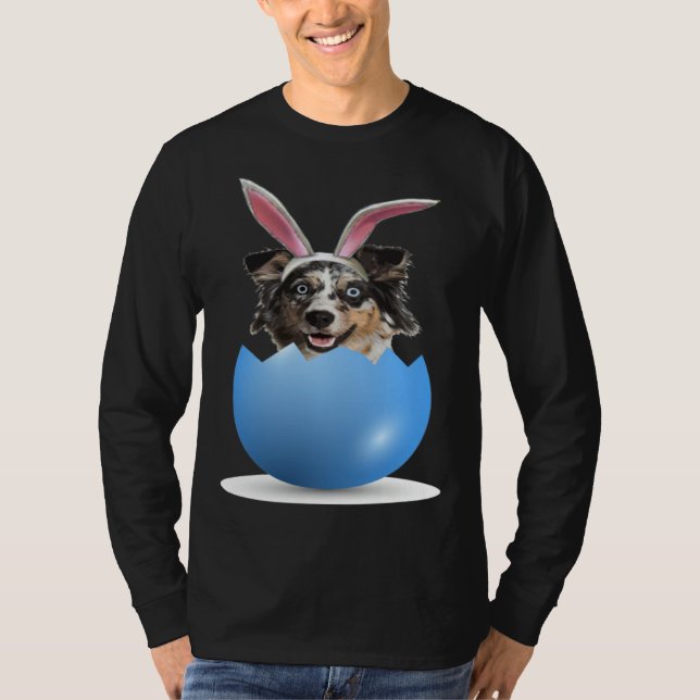 Camiseta Aussie Dog  Easter Bunny Egg Hunt Australian Sheph (Frente)