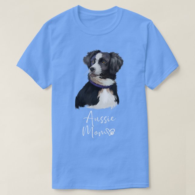 Camiseta Aussie Dog Mom Cute Puppy Australian Shepherd Dog  (Frente do Design)