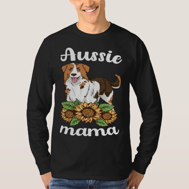 Camiseta Aussie Mama Sunflower Australian Shepherd Women Mo (Frente)