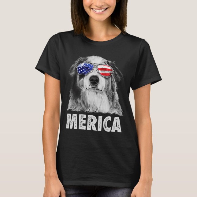 Camiseta Aussie pastor australiano 4 de julho merica (Frente)