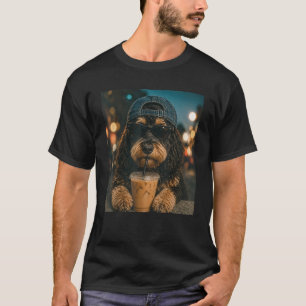 Camiseta Aussiedoodle Bebendo Café Gelado Amante de Cachorr